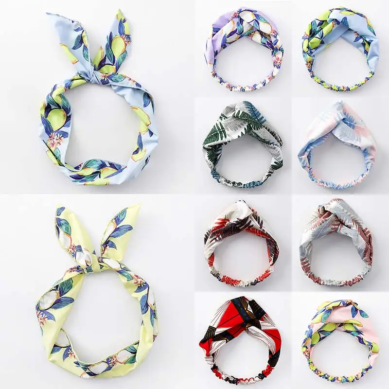 

1PC Bandanas Elastic Headband Flower Print Soft Bohemian Style Comfortable Women Turban Bandage Cross Knot 12 Colors