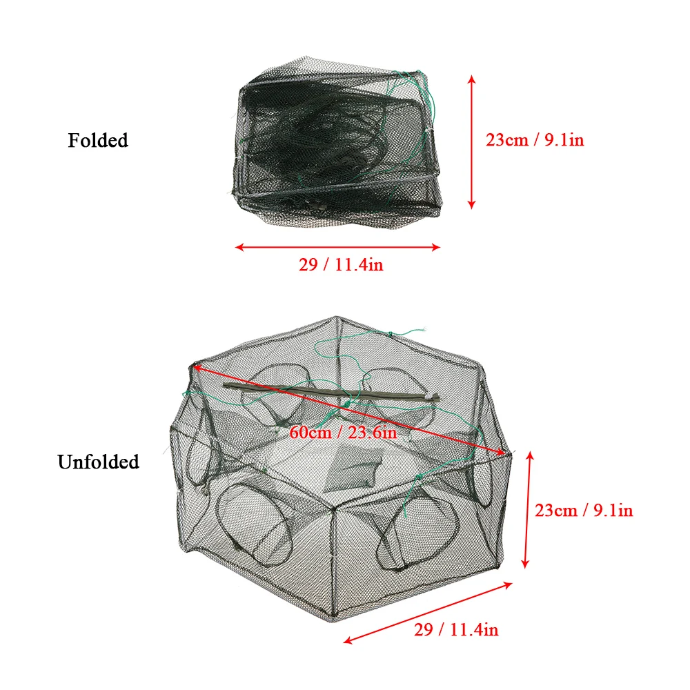 

60 * 23cm Outdoor Foldable Fishing Net Hexagon 6 Hole Fishing Net Shrimp Cage Pesca Trap Minnow Crab Baits Mesh Trap Net
