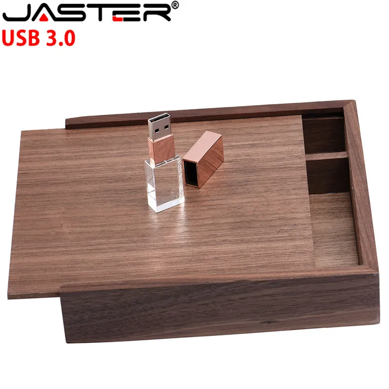 JASTER Rose Gold Crystal usb 3.0 4GB/8GB/16GB/32GB/64GB interface memory flash stick with walnut box Custom logo wedding gift | Компьютеры