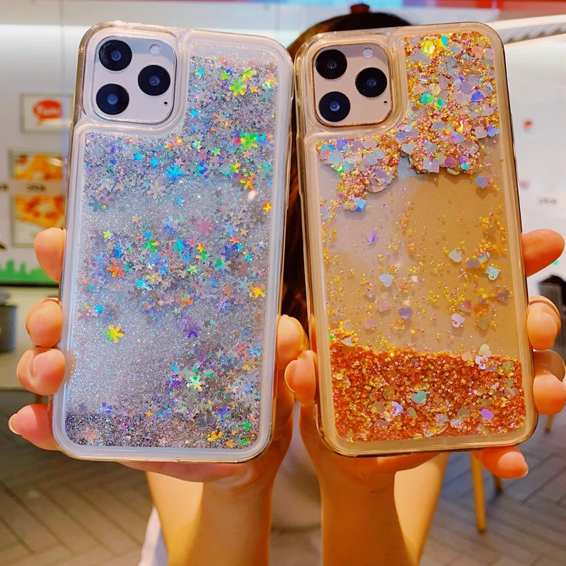 Bling Heart Glitter Sequins Liquid Quicksand Clear Soft TPU Case Cover For iPhone 5 5s SE 6 6s 7 8 Plus 10 11 Pro X XS XR Max | Мобильные