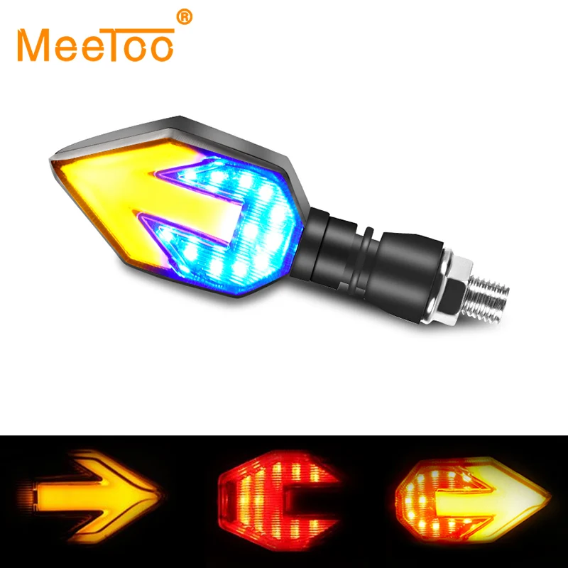 

1pcs Led Motorcycle Warning Signal Lights Brake Lamps Daytime Running Flowing Water Indicator Lamps Led Double Color Turn Signal