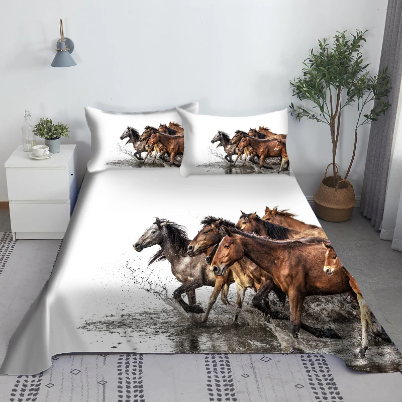 Conjunto de cama de cavalo para meninas e mulheres, cavalos galopantes,  estampados, jogo de lençol 3D de animais selvagens, decoração de quarto,  branco, estilo vida selvagem, 3 peças