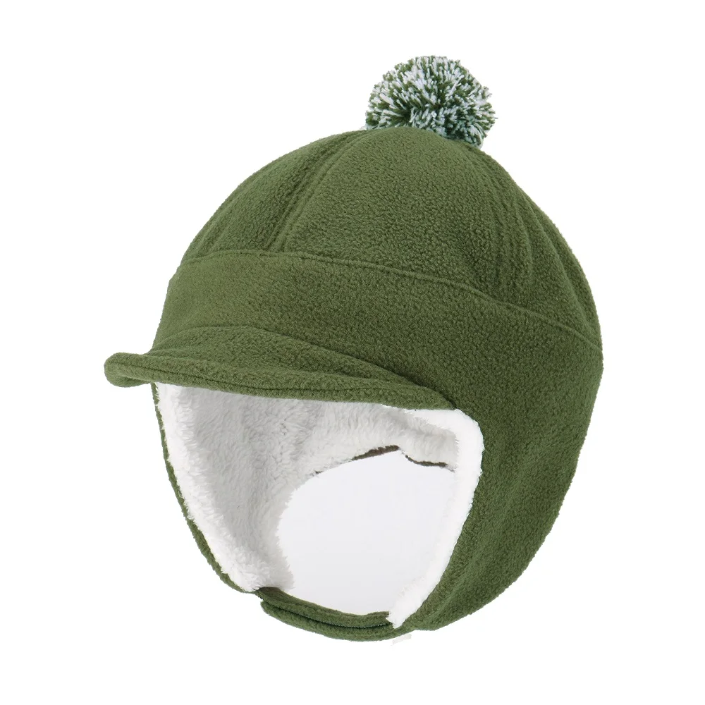 Детские милые флисовые теплые зимние шапки с черепом для мальчиков и девочек, ветрозащитные Лыжные шапки с помпоном - Цвет: Army Green