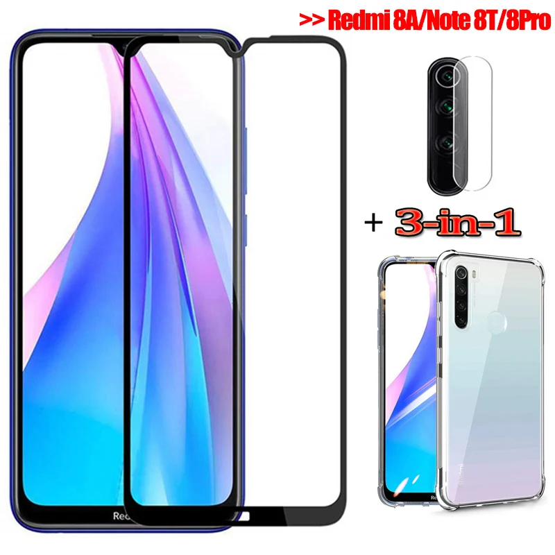3 в 1 стекло + чехол для Redmi Note 8Pro Xiaomi Redmi8 8A glass case 8T Xaomi Note8 защитное редми нот 8т ноут 8
