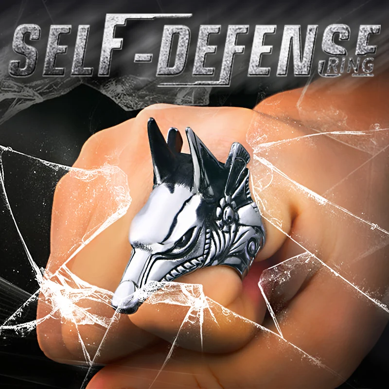 Stainless Steel Ring Finger Ring Animal Ring BEIER Stainless Steel Egypt Cross Anubis God Finger Rings For Men Punk Wolf Head Knuckle Ring Statement Retro Jewelry BR8-360
