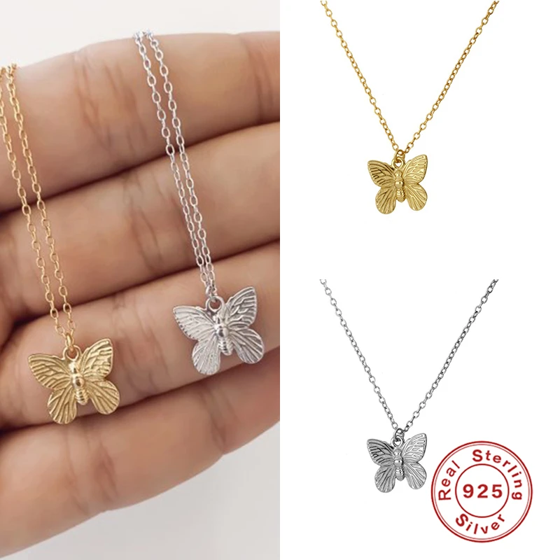 

925 Silver Sterling Necklace collares mujer collier femme Butterfly Necklace Fine Jewelry Fashion Pendant Chain Necklace Women