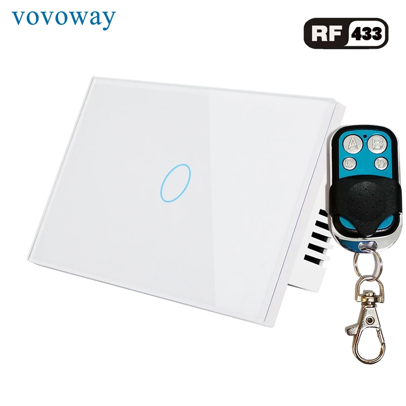 

Vovoway US Touch switch toughened glass light switch RF433MHz wireless remote control 1gang AC110V 220V Home wall sticker