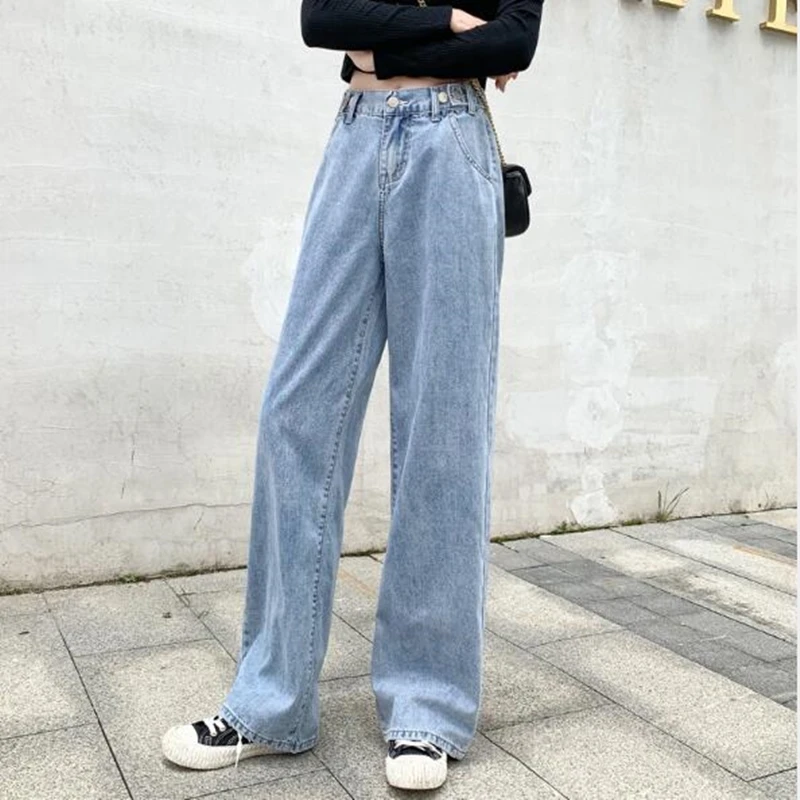 Buttons Jeans Женские джинсы с широкими штанинами, весна-лето, Свободные повседневные джинсовые штаны, винтажные потертые женские уличные длинные джинсовые брюки, хлопковые джинсы - Цвет: Buttons Jeans