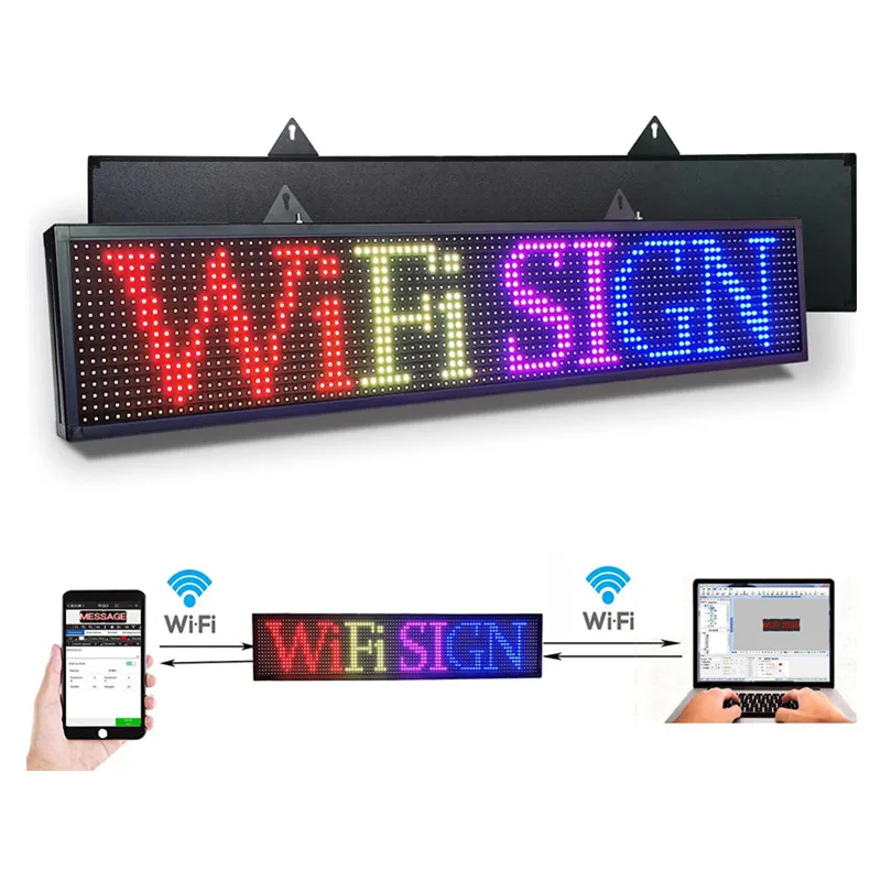 LED display with WIFI FULL color sign 40 x 8 with high resolution P10 and  new SMD technology. HIGH BRIGHTNESS programmable scrolling sign, Perfect