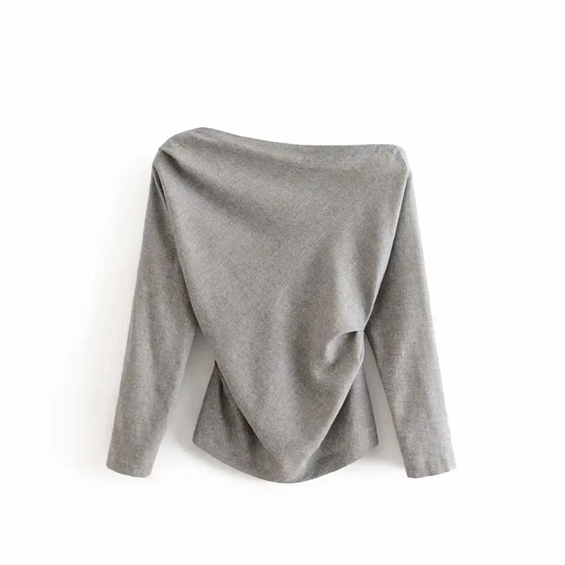 Звездный Светлячок, повседневная женская рубашка с необычным воротником,, высокая уличная тонкая Сексуальная Асимметричная однотонная блузка для женщин - Цвет: gray blouse