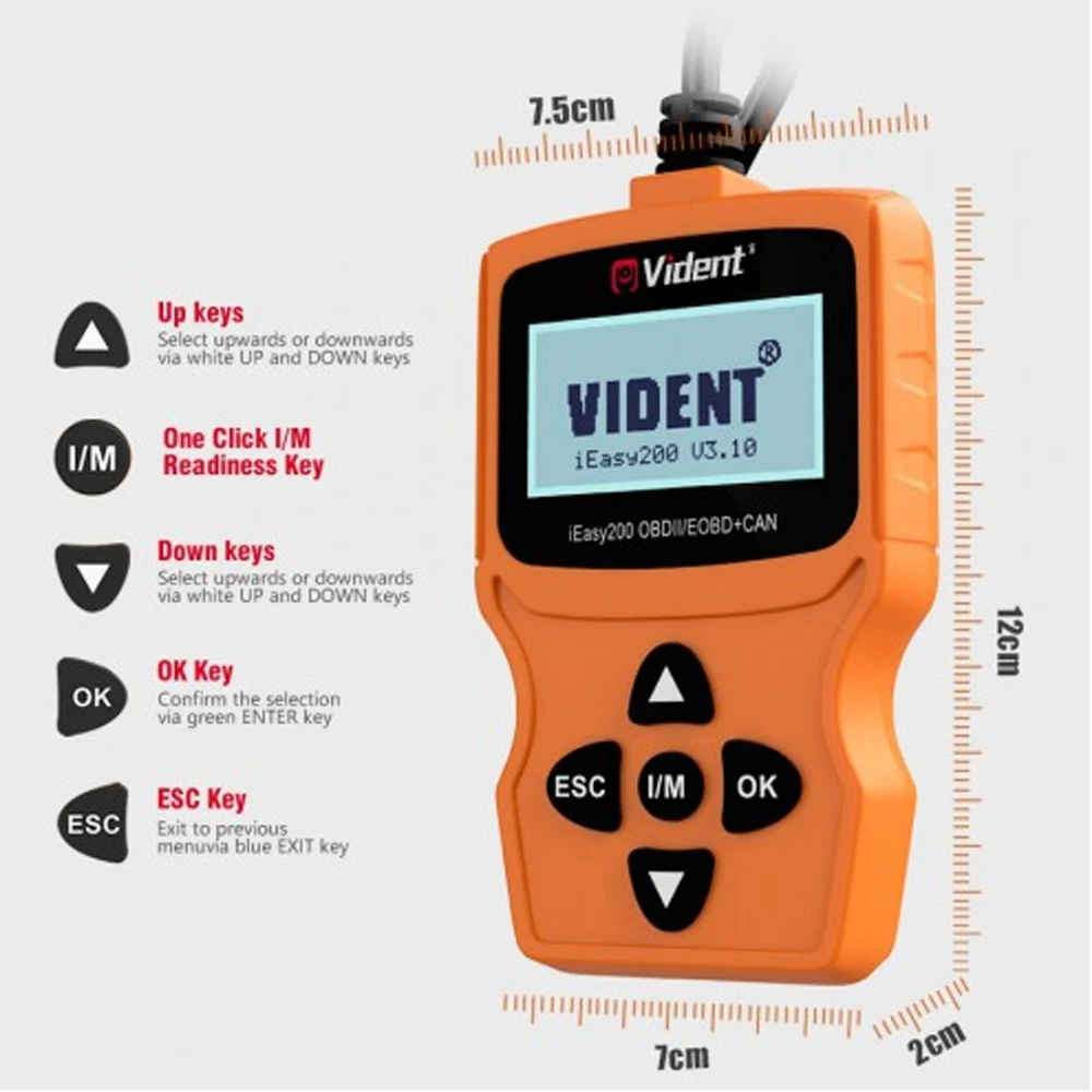 Считыватель кодов VIDENT iEasy200 OBDII/EOBD + CAN для проверки светильник освещение