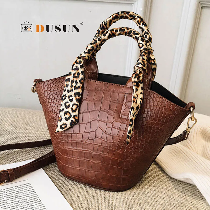 

Alligator Bucket Bags For Women Designer Large Capacity Shoulder Messenger Bags High Quality Leopard Ribbon decoration Handbags
