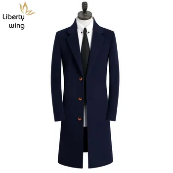 

New Winter Mens Wool Business Casual Solid Long Outerwear Male Korean Slim Fit Single Breasted Coat Plus Size S-9XL