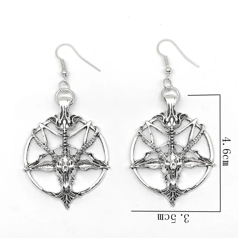 New Fashion Glamour Retro Women's Pentagram Pan God Skull Goat Head Pendant Earrings Gothic Witch Jewelry 5