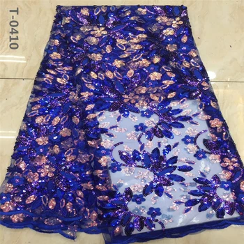

2020 New African Lace Fabrics High Quality Good Price Royal Blue Unique Pattern Embroidery French Tulle Lace Fabric