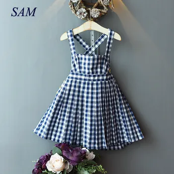 

Children's 2020 summer fashion princess dress beach style small sexy backless girls dresses kids plaid suspender dress