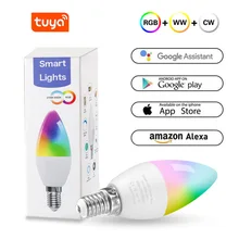 E14 inteligente wifi bulbo tuya 4w luzes led decoração rgb + w + c pode ser escurecido lâmpada inteligente trabalho com alexa google casa vida inteligente