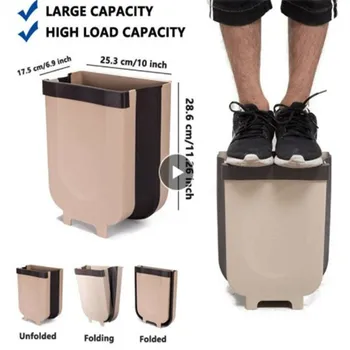 

Sale Waste Bin Hanging Large Trash Cabinet Door Toilet Waste Storage Wall Mounted Folding Bathroom Trash Can Kitchen Foldable