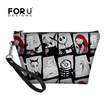 

FORUDESIGNS Female Zipper Small Cosmetics Make Up Bags Nightmare Before Christmas Prints for Women Makeup Bag Handbag Waterproof