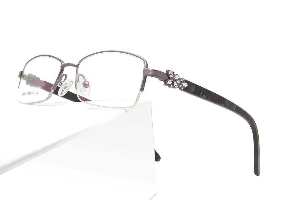 Rhinestone Women'S Eyeglasses Frame With Diamonds Golden Women Half Rim Metal Optical Frame Alloy Woman Square Glasses