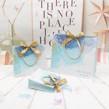 

Hot sale bule marblr gift bags Paper Gift Bags Handbags Treat Birthday Party Decorations Kids Baby Shower Packing Bag 10pcs