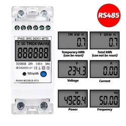 Rs485 modbus rtu ac 220v 5 80a medidor de energia elétrica eletricidade digital kwh consumo medidor de tensão atual watt display 50hz