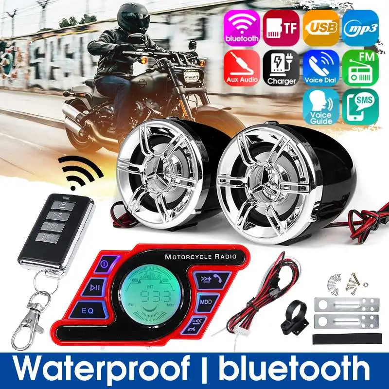 

Motorcycle bluetooth Audio Waterproof Anti-theft Alarm System Stereo Sound Speaker FM Radio MP3 Player Music Amplifier