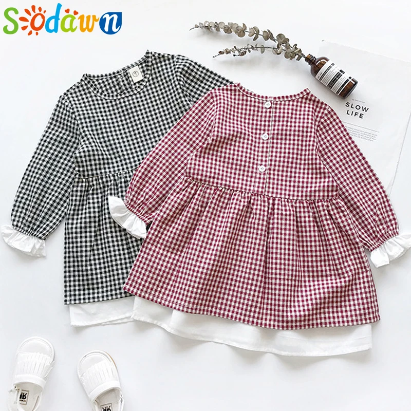 Sodawn/осеннее платье для девочек повседневная одежда для маленьких девочек вечерние платья в клетку детская одежда школьная одежда для дня рождения Детские платья для девочек