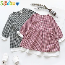 Sodawn/осеннее платье для девочек повседневная одежда для маленьких девочек вечерние платья в клетку детская одежда школьная одежда для дня рождения Детские платья для девочек