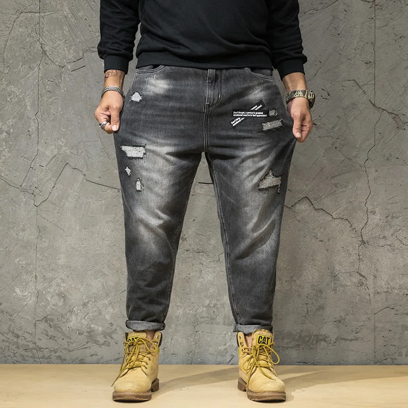 

2019 Large Size Men'S Wear Autumn Jeans Fashion Men's Trousers Patch with Holes Washing Loose Cowboy Trousers Yc301