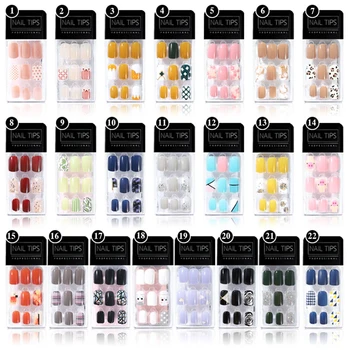

30pcs/box colorful Nail Patch Glue Fruit Jelly Beauty faux ongles Wear Nail Detachable Fake Nails Nail Art 22 style Choose