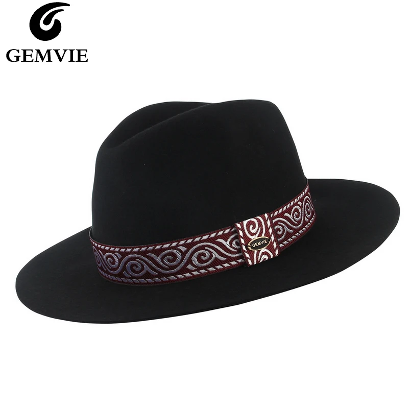 GEMVIE с широкими полями, шерсть, женская шляпа, Fedora, зимняя фетровая шапочка, полосатая, этническая группа, осенняя, джазовая шапка