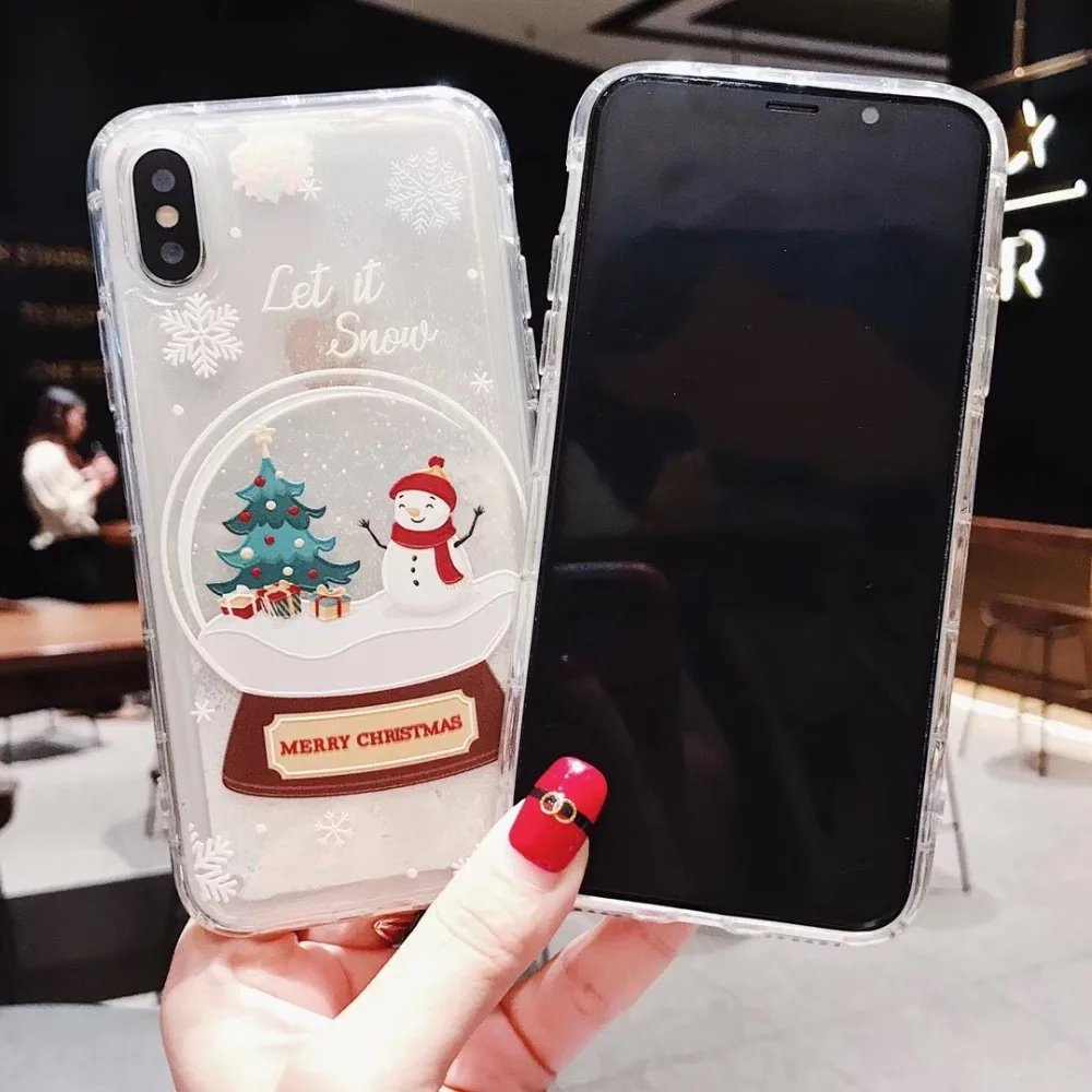 Рождественский чехол для телефона с оленем для iphone 6, 6 S, 7, 8 Plus, X, XR, XS MAX, чехол с динамическим жидким зыбучим песком, чехол для телефона s
