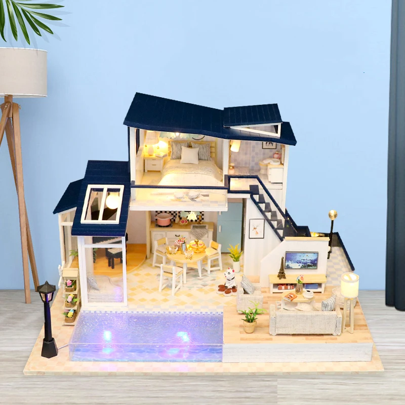 Новый кукольный дом деревянная мебель самодельный миниатюрная сборка 3d