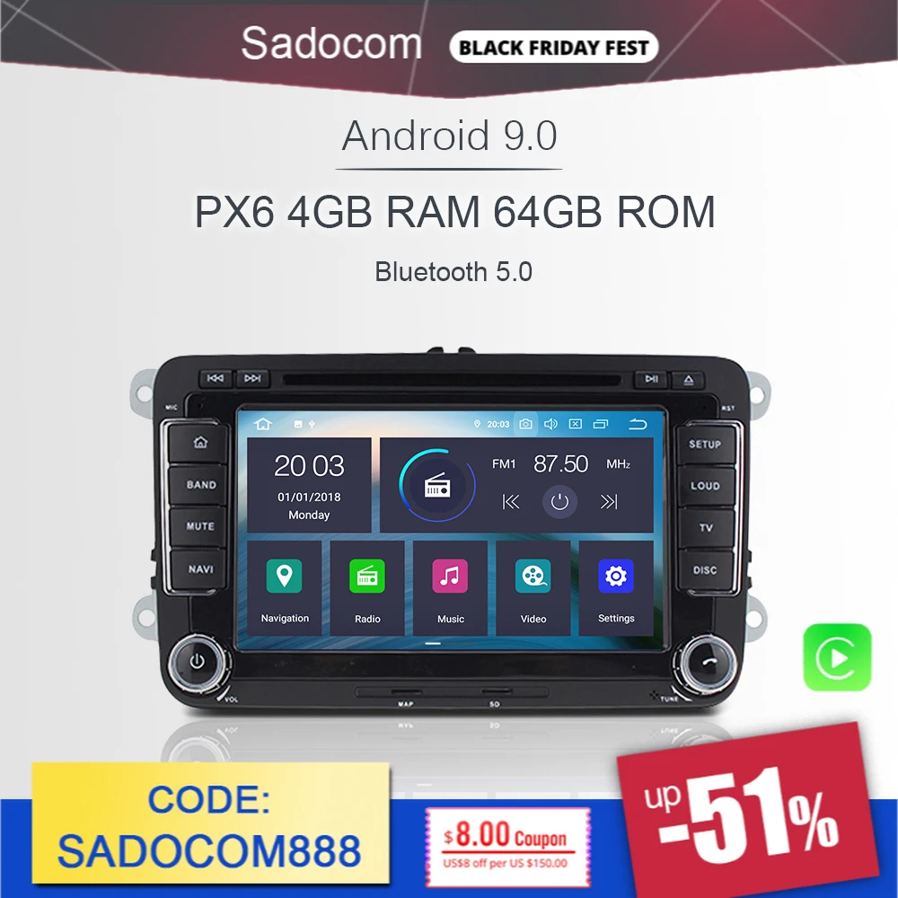 PX6 IPS 2 din 7 ''Android 10 0 автомобильный dvd плеер 4 Гб ОЗУ 64 ПЗУ авторадио для VW POLO GOLF PASSAT