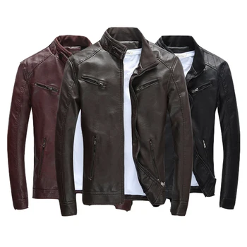 

2020 Autumn and winter men leather jacket baseball collar solid color zipper casual wild pu leather jacket plus size M-4XL