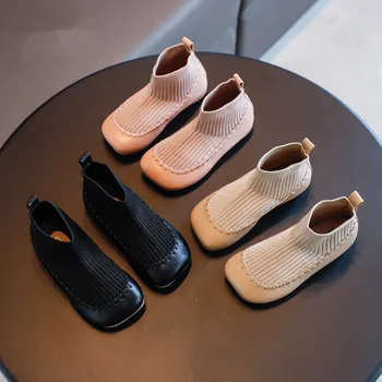

Children's Flying Woven Short Boots 2020 Autumn New Children Girls Shoes All-match Knitted Stitching Girls' Socks Boots