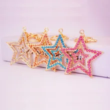 Корейский стиль Творческий алмаз набор выдалбливают пятиконечный Звездный брелок Женская сумка аксессуары цепочки для ключей Звезда металлический кулон Sma