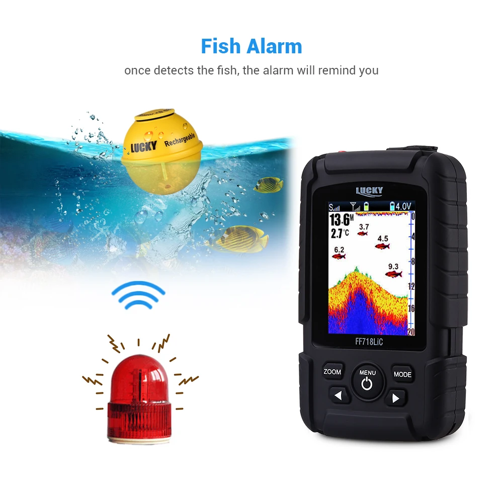 LUCKY Fish Finder FF718LiC беспроводной рыболокатор для рыбалки 45 м/147 футов локатор глубина