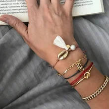6 шт./партия Для женщин Браслеты в богемном стиле Модные Винтаж жемчужная раковина с бахромой браслет комплект ювелирных изделий Очаровательные пляжные ювелирные изделия аксессуары