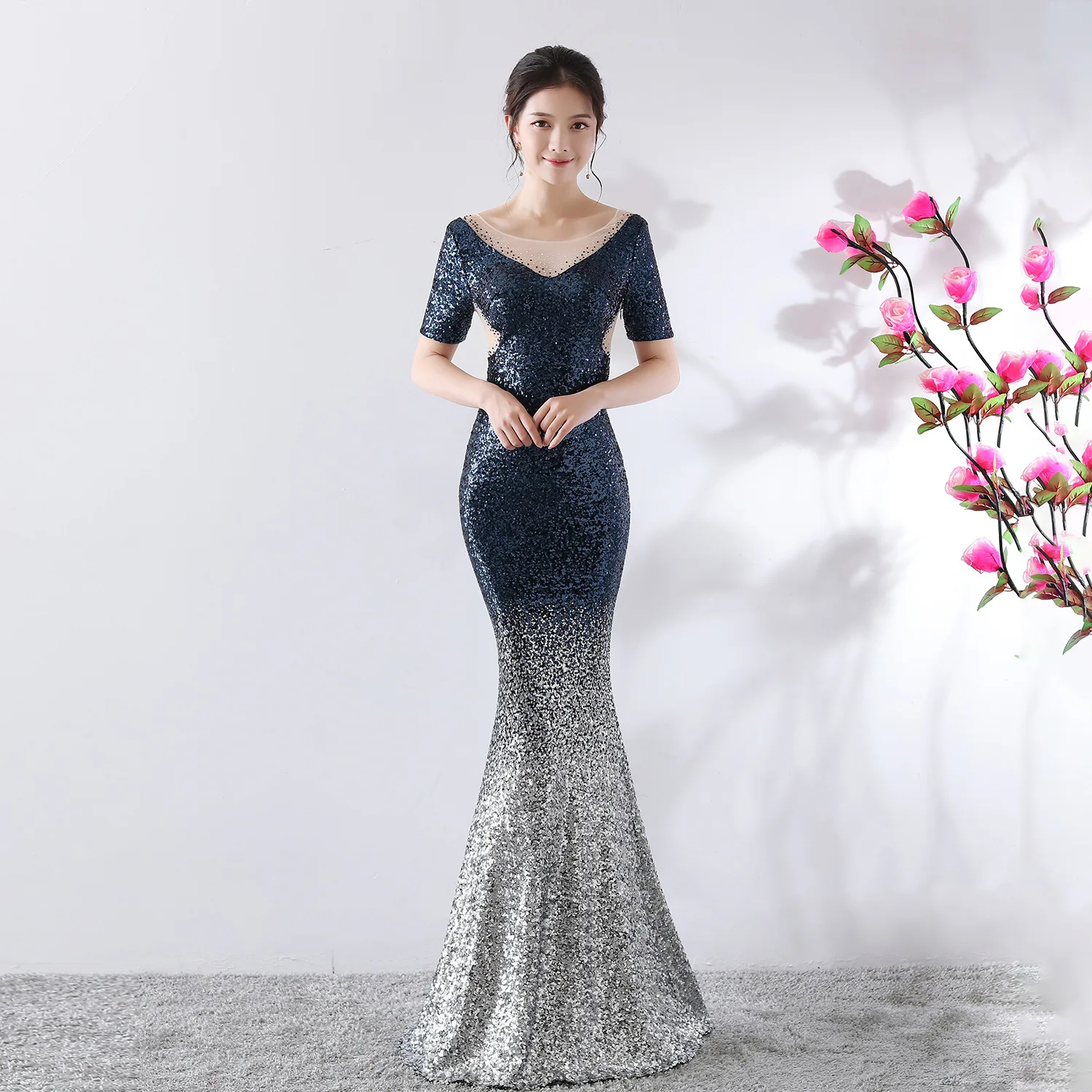 Вечернее платье, vestido de festa longo, Формальное, градиентное, с блестками, стильное, сексуальное, на талии, халат, longue, платье невесты, отражающее платье