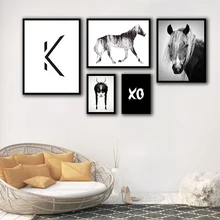 Скандинавском стиле, черно-белые животные, лошадь, минимализм, плакат, настенное искусство, печать на холсте, живопись, модульные картины, Де...(China)