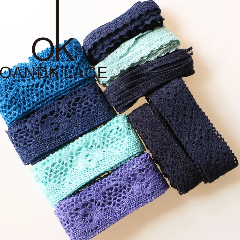 New 5 Yards blue Cotton Lace Ribbon Handmade Patchwork Scrapbook Craft for DIY Apparel Sewing Accessories