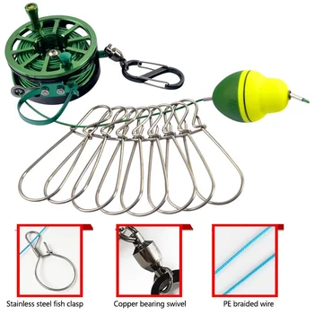 

Fishing Lock Buckle Stainless Steel Live Belt Float Fishing Stringer Tackle 8 Snap Stainless Steel Fishing Floats Ropes