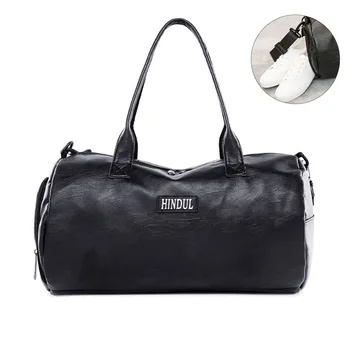 

Soft PU Leather Male Travel Bag with Shoes Storage Cylindrical Handbags Sports Bag for Women Fitness Travel Luggage Bag B236