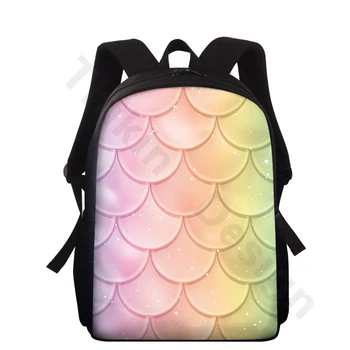 

THIKIN Colorful Gradient Fish Scale Pattern Student School Bags 15inch Polyester Backpacks for Girls Bookbag Name/Logo Custom