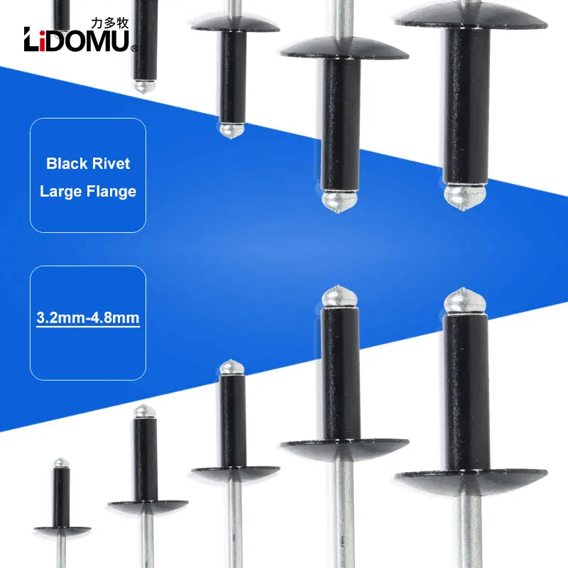 Rivets and Fasteners Rivets and Screws 30/50pcs aluminium steel large flange head black blind rivets