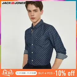 Jack Jones 2018 Новинка Мужская Рубашка с Хлопока 100% Кардиган Мужский Прямой Фасон Блузка Мужская   Мужская Верхняя Одежда 216105034