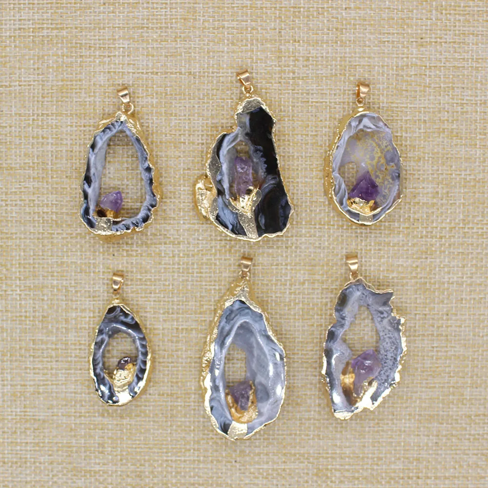 

Natural Stone Agate Druzy Pendant Fashion Irregular Quartz Crystal Pendant Pendant Jewelry Making DIY Necklace TR-059 Accessorie