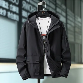 

Loose Coat Male Work Clothes Increase Jacket Multi Cap Pocket Loose Will Code Men's Wear Men's Hooded Windbreaker Fashion